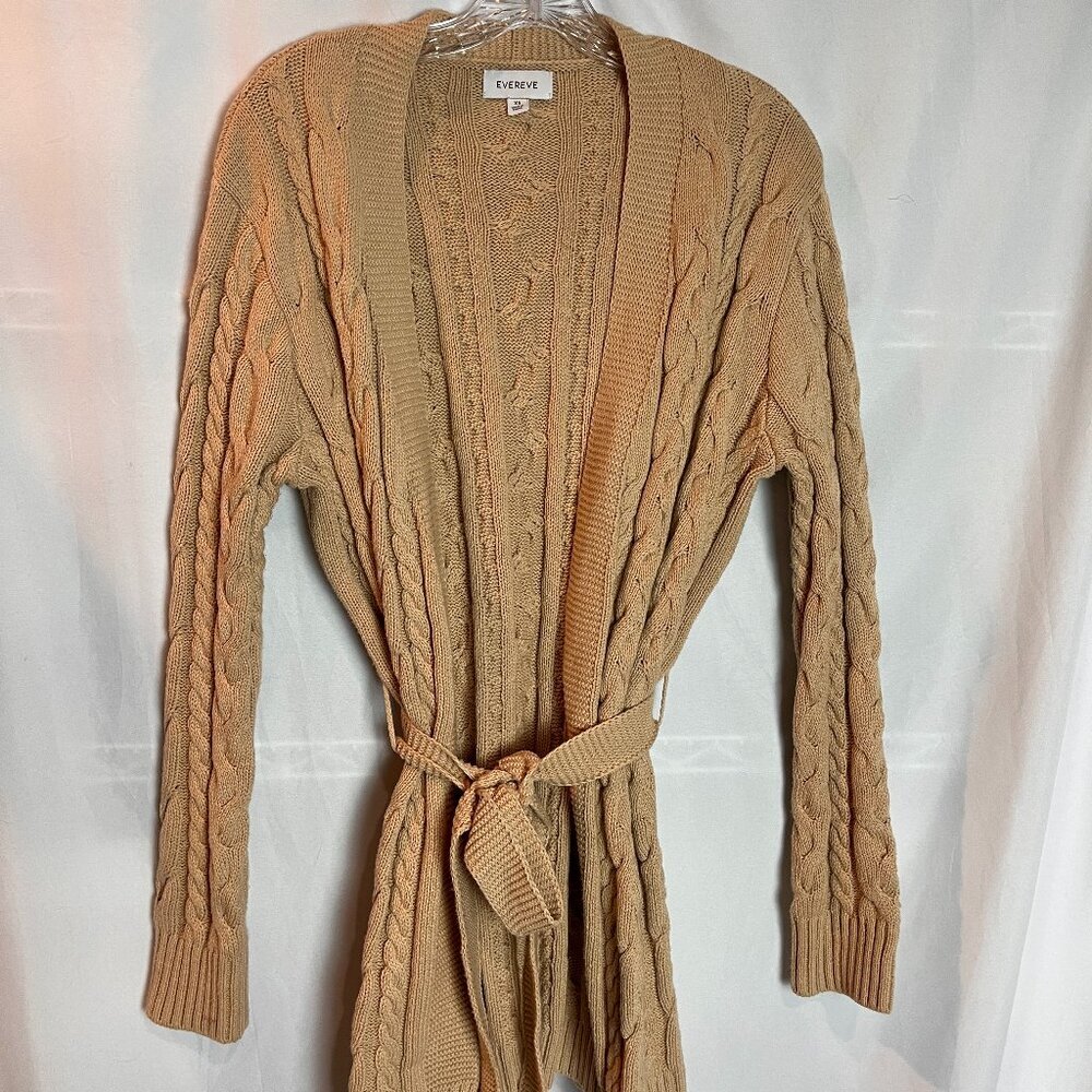 Women's Tan Evereve Cable knit Wrap Belted Sweater Size XS